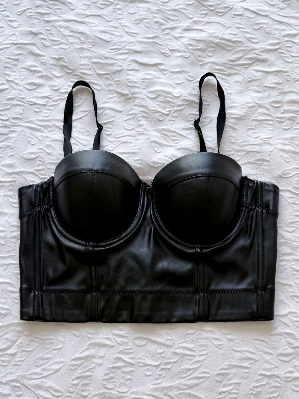 Women’s Black Faux Leather Push up Bustier Corset Crop Top Size XS